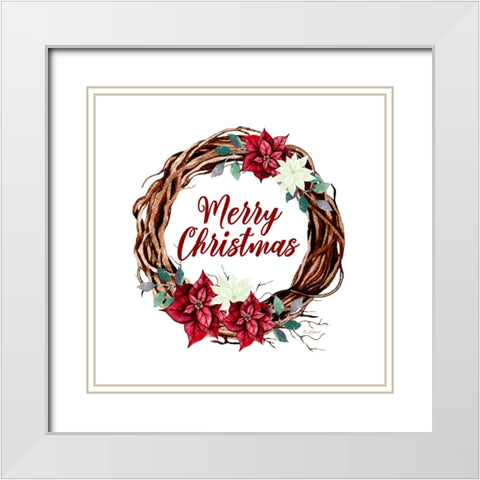Merry Christmas Vine Wreath White Modern Wood Framed Art Print with Double Matting by Mitchell, Tina