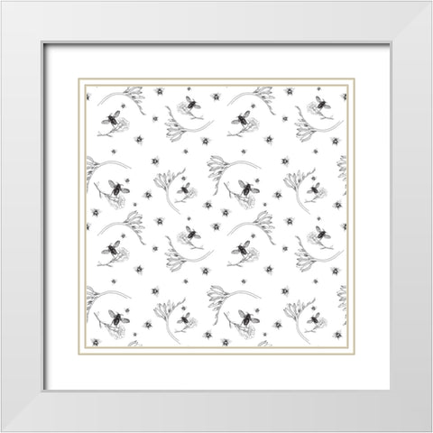 Bee Vine Black and White White Modern Wood Framed Art Print with Double Matting by Mitchell, Tina