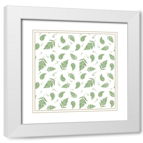 Falling Fern Fiddleheads Green White Modern Wood Framed Art Print with Double Matting by Mitchell, Tina