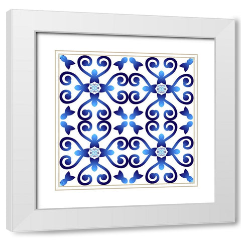 Mediterranean Mosaic Tile White Modern Wood Framed Art Print with Double Matting by Mitchell, Tina