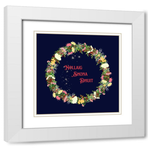 Gaelic Merry Christmas Nollaig Shona Dhuit White Modern Wood Framed Art Print with Double Matting by Mitchell, Tina
