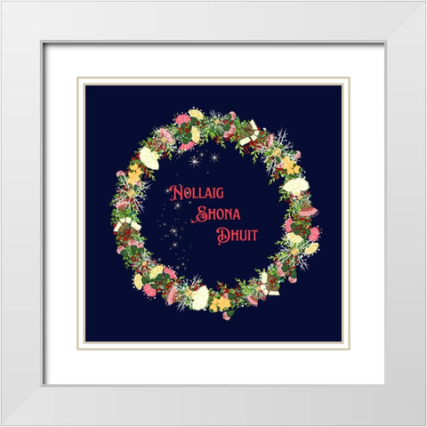 Gaelic Merry Christmas Nollaig Shona Dhuit White Modern Wood Framed Art Print with Double Matting by Mitchell, Tina
