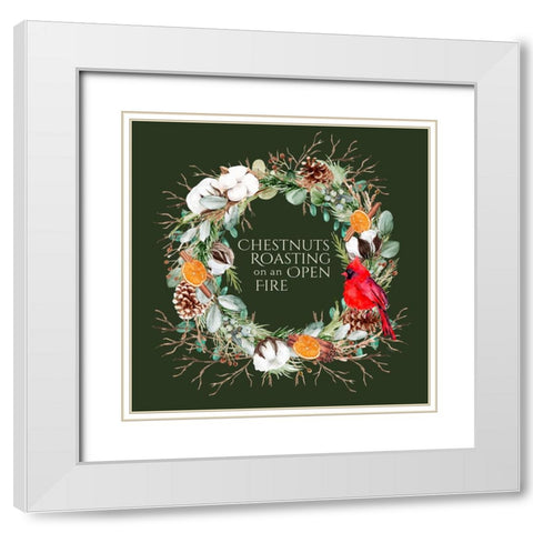 Christmas Chestnuts Roasting Wreath White Modern Wood Framed Art Print with Double Matting by Mitchell, Tina