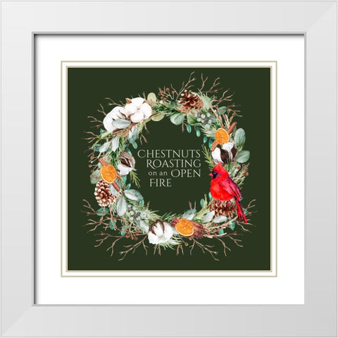 Christmas Chestnuts Roasting Wreath White Modern Wood Framed Art Print with Double Matting by Mitchell, Tina