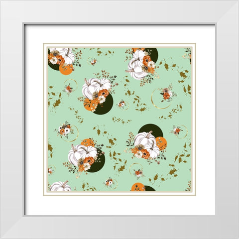 Pumpkin Flower Mint White Modern Wood Framed Art Print with Double Matting by Mitchell, Tina