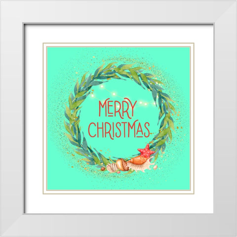 Merry Christmas Seaweed Wreath White Modern Wood Framed Art Print with Double Matting by Mitchell, Tina
