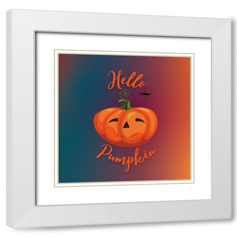 Hello Pumpkin White Modern Wood Framed Art Print with Double Matting by Mitchell, Tina