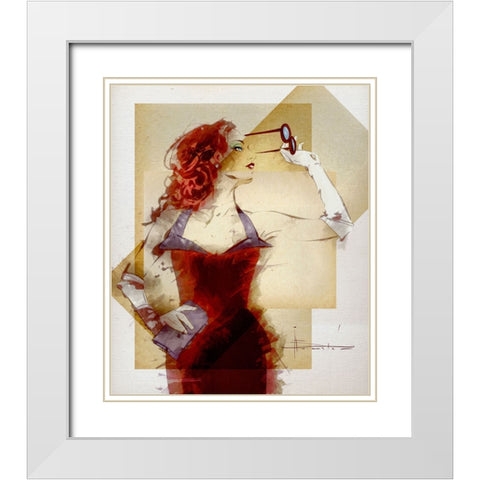 Lady In Red White Modern Wood Framed Art Print with Double Matting by TMBorenstein