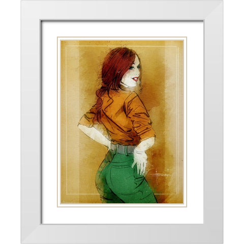 Miss. Green Jeans White Modern Wood Framed Art Print with Double Matting by TMBorenstein