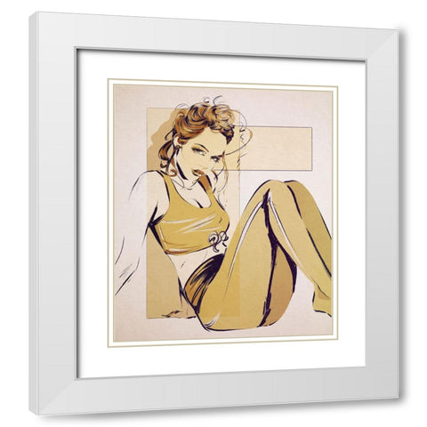 Yoga Break White Modern Wood Framed Art Print with Double Matting by TMBorenstein