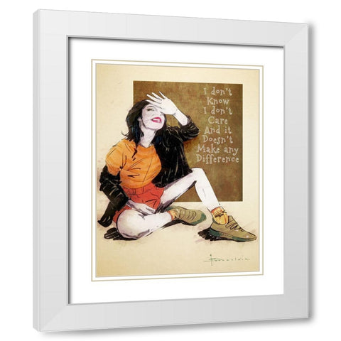 I Dont Care White Modern Wood Framed Art Print with Double Matting by TMBorenstein