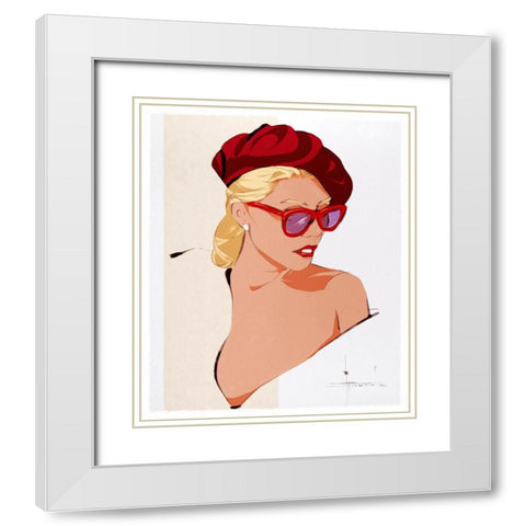 Ruby Beret White Modern Wood Framed Art Print with Double Matting by TMBorenstein