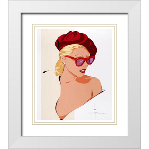 Ruby Beret White Modern Wood Framed Art Print with Double Matting by TMBorenstein