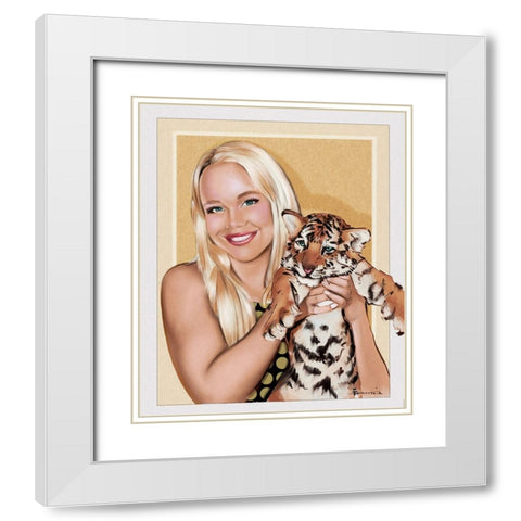 53 Tiger Girl White Modern Wood Framed Art Print with Double Matting by TMBorenstein
