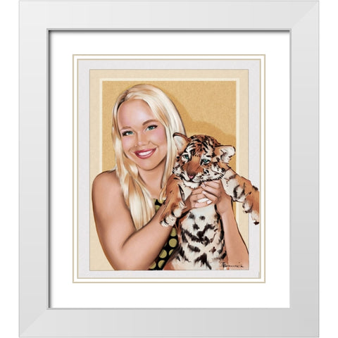 53 Tiger Girl White Modern Wood Framed Art Print with Double Matting by TMBorenstein