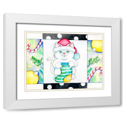 Christmas Socks White Modern Wood Framed Art Print with Double Matting by Wade, Valarie