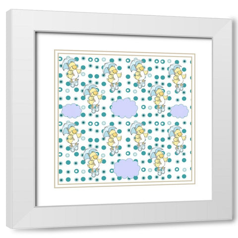 Rain Cloud Duckie White Modern Wood Framed Art Print with Double Matting by Wade, Valarie