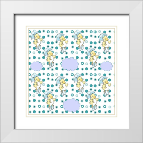 Rain Cloud Duckie White Modern Wood Framed Art Print with Double Matting by Wade, Valarie