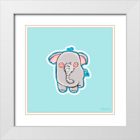 Blue Background Elephant White Modern Wood Framed Art Print with Double Matting by Wade, Valarie