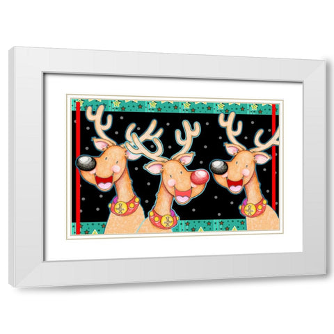 Happy Reindeer White Modern Wood Framed Art Print with Double Matting by Wade, Valarie