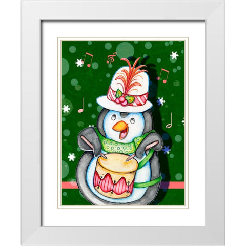 Penguin Drum White Modern Wood Framed Art Print with Double Matting by Wade, Valarie
