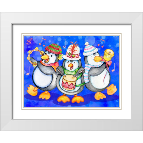 Penguin Percussion White Modern Wood Framed Art Print with Double Matting by Wade, Valarie