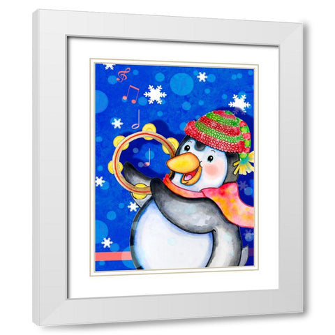Penguin Tambourine White Modern Wood Framed Art Print with Double Matting by Wade, Valarie