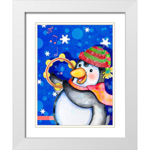 Penguin Tambourine White Modern Wood Framed Art Print with Double Matting by Wade, Valarie