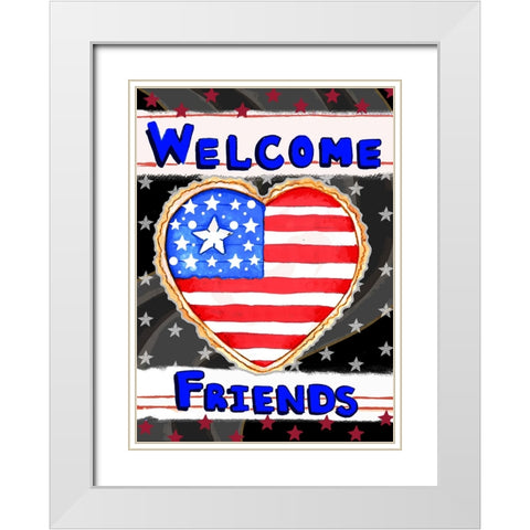 Patriotic Heart Welcome White Modern Wood Framed Art Print with Double Matting by Wade, Valarie