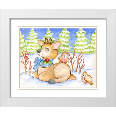 Winter Friends White Modern Wood Framed Art Print with Double Matting by Wade, Valarie