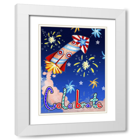 Rocket Celebration White Modern Wood Framed Art Print with Double Matting by Wade, Valarie