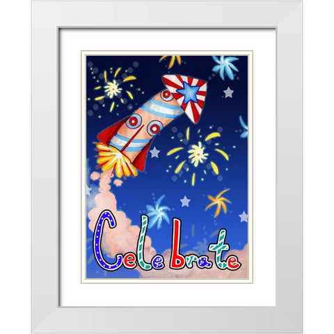Rocket Celebration White Modern Wood Framed Art Print with Double Matting by Wade, Valarie