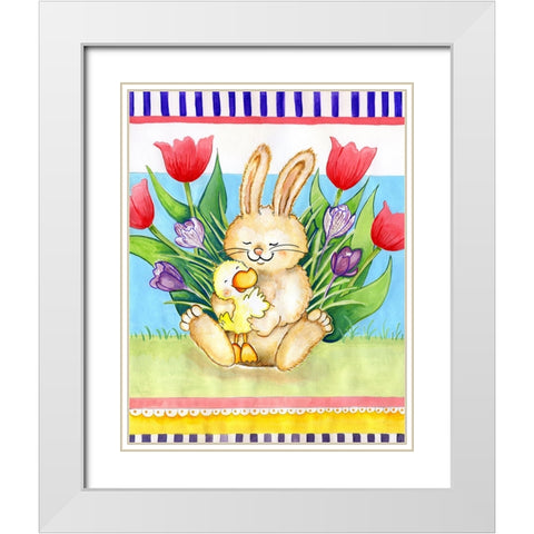 Bunny Hugs White Modern Wood Framed Art Print with Double Matting by Wade, Valarie