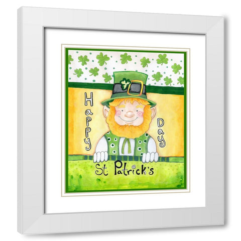 Happy Leprechaun White Modern Wood Framed Art Print with Double Matting by Wade, Valarie