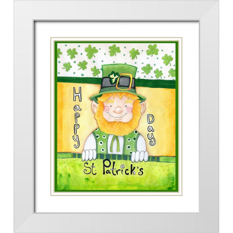 Happy Leprechaun White Modern Wood Framed Art Print with Double Matting by Wade, Valarie