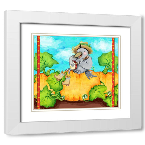 Farmer Crow Pumpkin Patch White Modern Wood Framed Art Print with Double Matting by Wade, Valarie