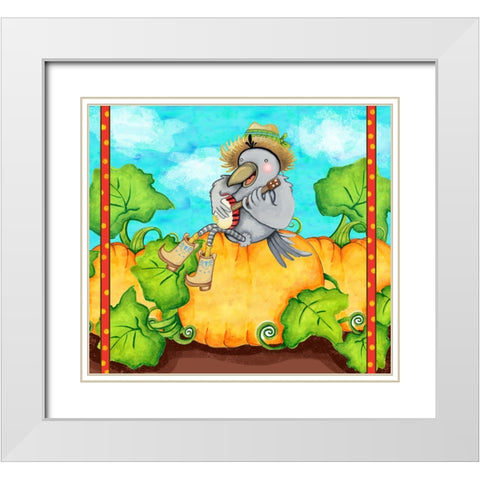 Farmer Crow Pumpkin Patch White Modern Wood Framed Art Print with Double Matting by Wade, Valarie
