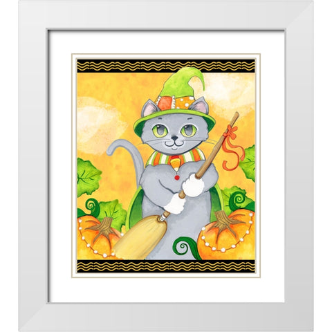 Witchy Cat White Modern Wood Framed Art Print with Double Matting by Wade, Valarie