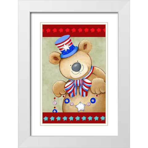 Stars And Stripes Bear White Modern Wood Framed Art Print with Double Matting by Wade, Valarie