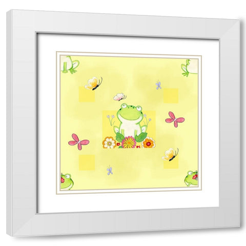 Froggie Friends White Modern Wood Framed Art Print with Double Matting by Wade, Valarie