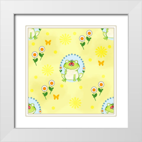 Froggie Garden White Modern Wood Framed Art Print with Double Matting by Wade, Valarie
