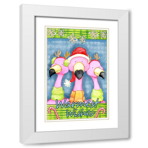 Flamingo Party White Modern Wood Framed Art Print with Double Matting by Wade, Valarie