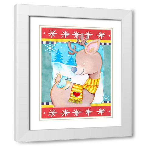 Deer Friends White Modern Wood Framed Art Print with Double Matting by Wade, Valarie