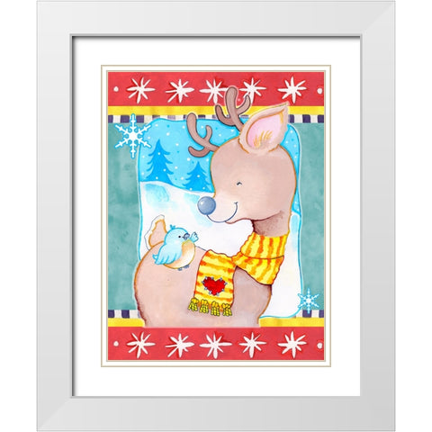 Deer Friends White Modern Wood Framed Art Print with Double Matting by Wade, Valarie