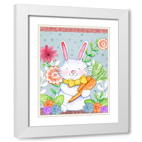 Carrots And Bunny White Modern Wood Framed Art Print with Double Matting by Wade, Valarie