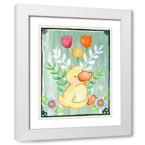Duckie White Modern Wood Framed Art Print with Double Matting by Wade, Valarie