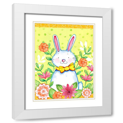 Flowers And Bunny White Modern Wood Framed Art Print with Double Matting by Wade, Valarie