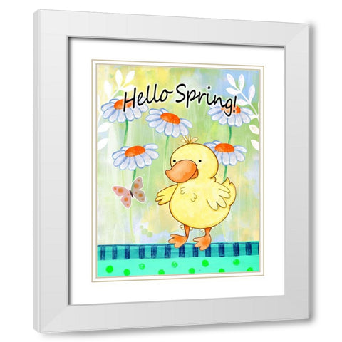 Hello Spring White Modern Wood Framed Art Print with Double Matting by Wade, Valarie