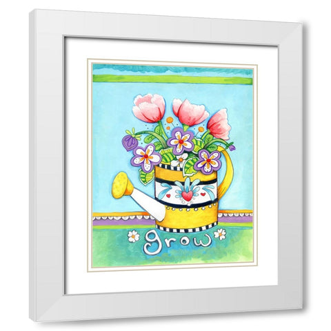 Watering Can White Modern Wood Framed Art Print with Double Matting by Wade, Valarie