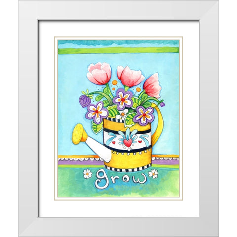 Watering Can White Modern Wood Framed Art Print with Double Matting by Wade, Valarie